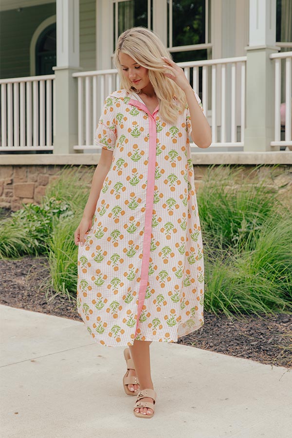 Marigold Fields Stripe Button Down Midi Dress Image - 2