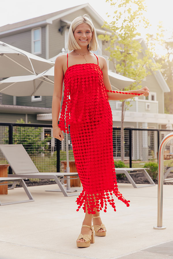 Salsa For Two High Waist Fringe Midi Skirt