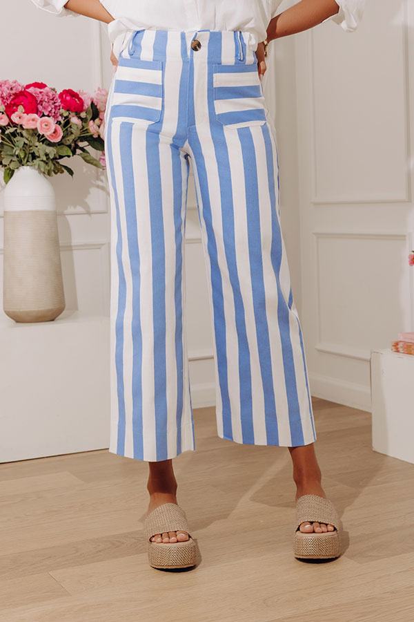 The Sabine High Waist Stripe Wide Leg Pants in Light Blue
