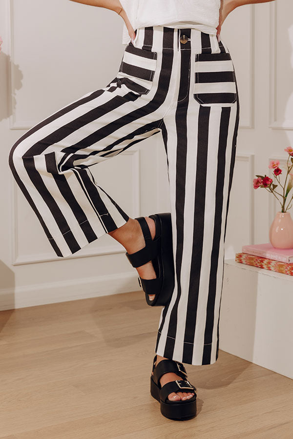The Sabine High Waist Stripe Wide Leg Pants in Black
