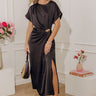 Timeless Allure Satin Midi Dress in Black Image - 1