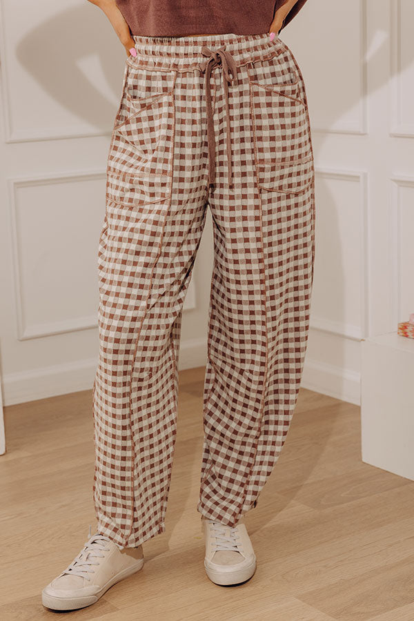 The Callie High Waist Checkered Barrel Leg Pants in Mocha