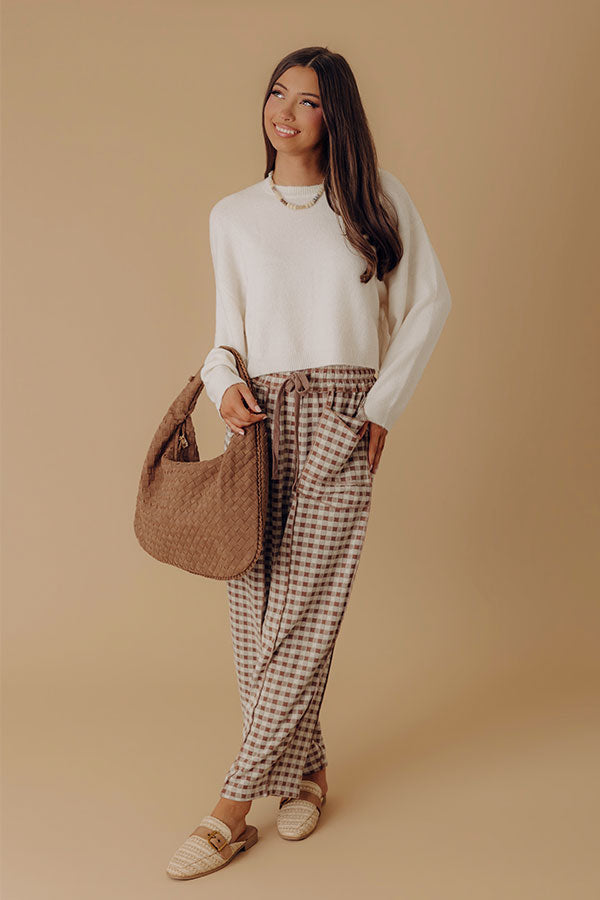 The Callie High Waist Checkered Barrel Leg Pants in Mocha Image - 1