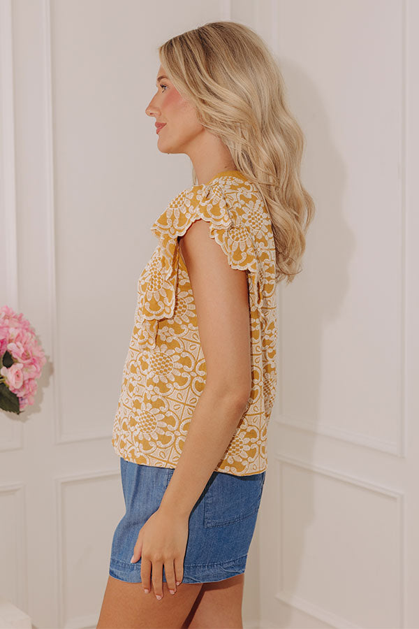 Positano Muse Floral Embroidered Top in Mustard Image - 4