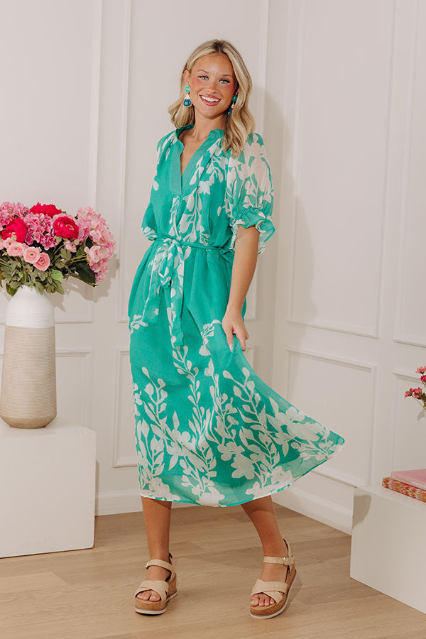 Whispering Blooms Midi Dress in Jade