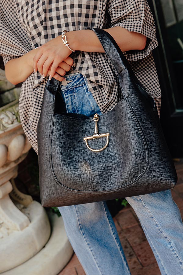Penthouse Views Faux Leather Large Tote in Black