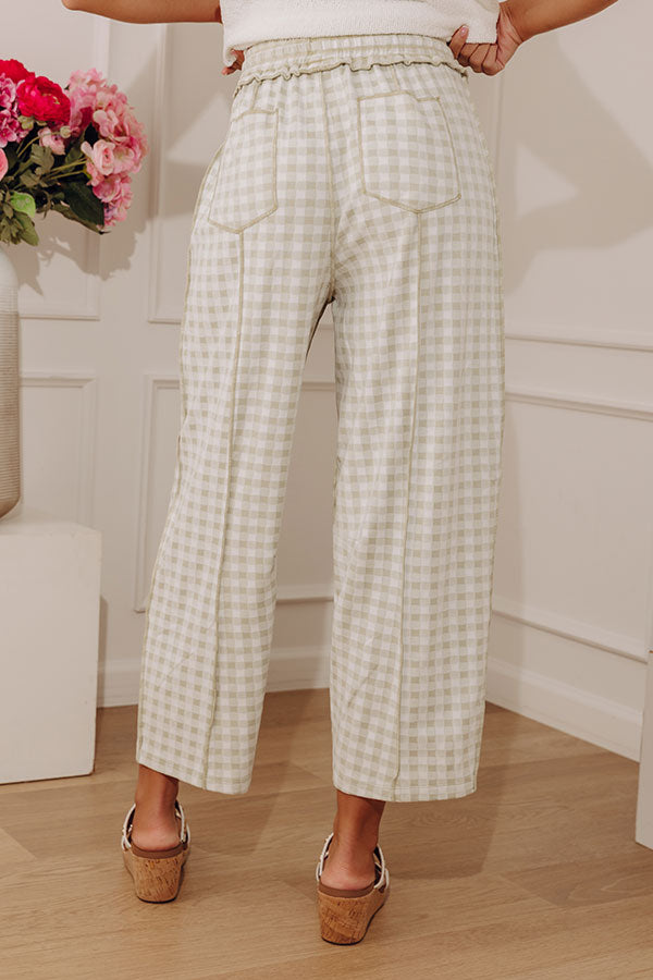 The Callie High Waist Checkered Barrel Leg Pants in Light Sage Image - 4