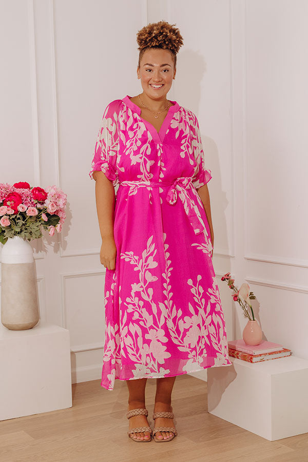Whispering Blooms Midi Dress in Hot Pink Curves Image - 2