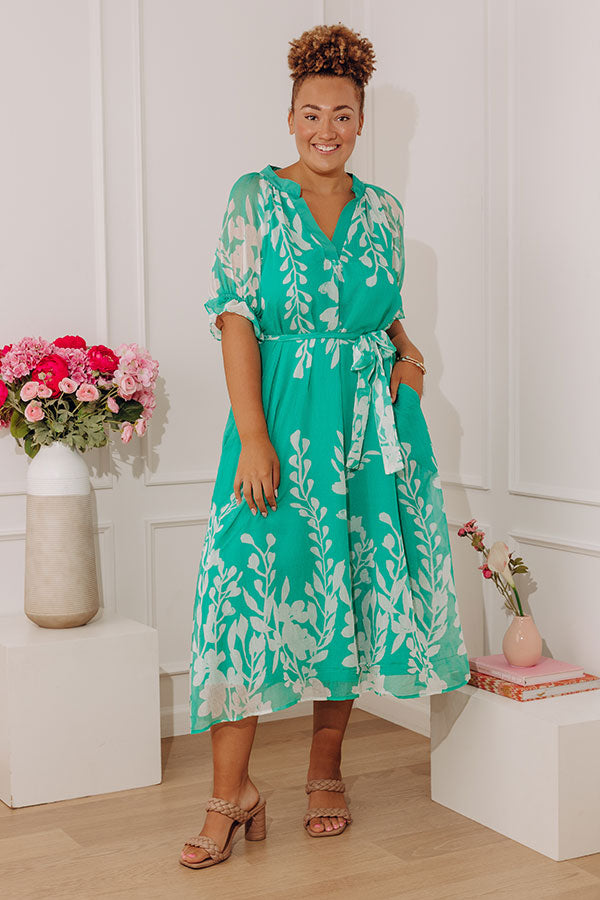 Whispering Blooms Midi Dress in Jade Curves Image - 1