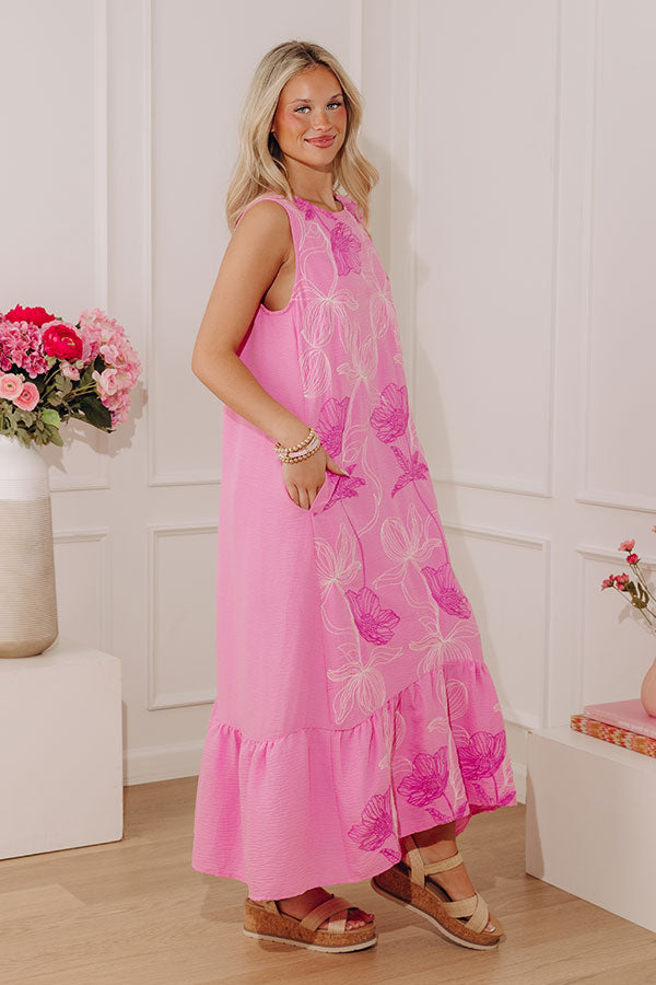 Amalfi Garden Embroidered Midi Dress in Pink Image - 3