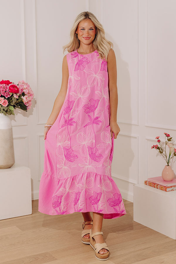 Amalfi Garden Embroidered Midi Dress in Pink Image - 5