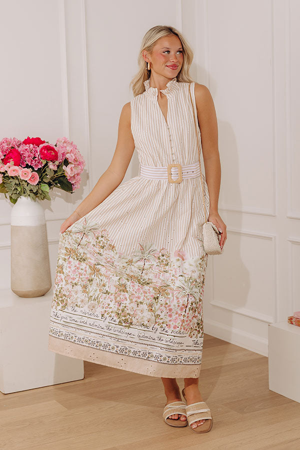 On The Riviera Stripe Eyelet Midi Dress