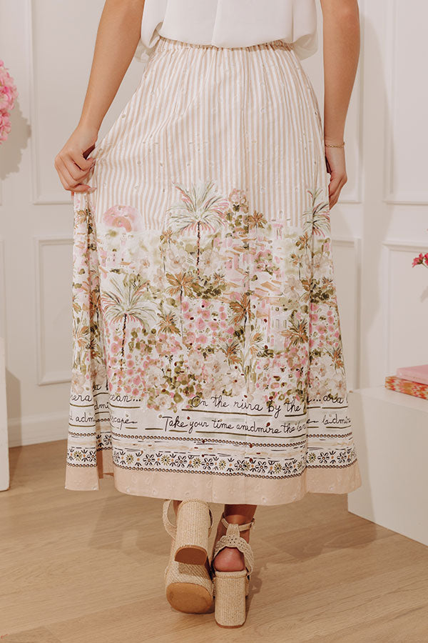 On The Riviera High Waist Eyelet Stripe Midi Skirt Image - 5