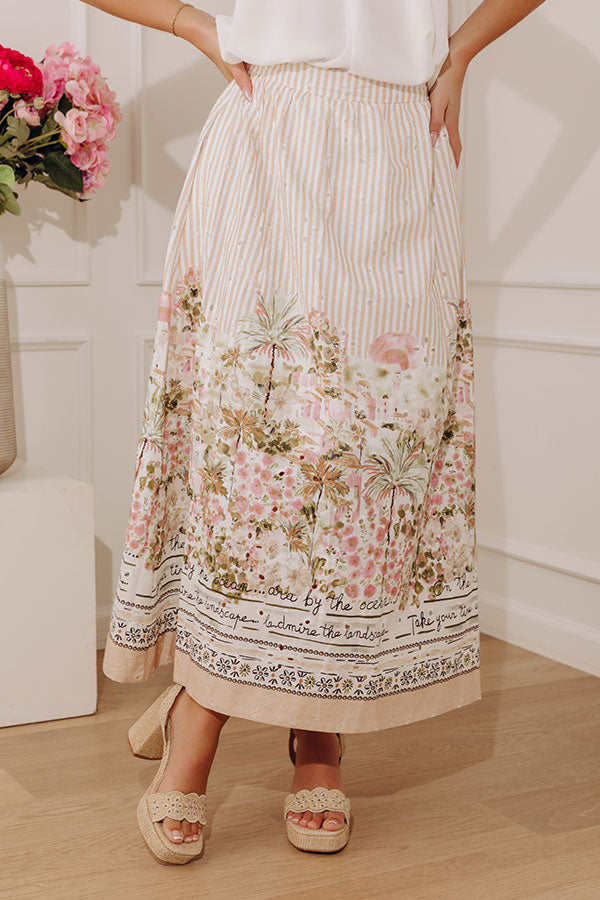 On The Riviera High Waist Eyelet Stripe Midi Skirt Image - 3
