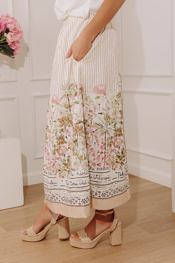 On The Riviera High Waist Eyelet Stripe Midi Skirt Image - 4