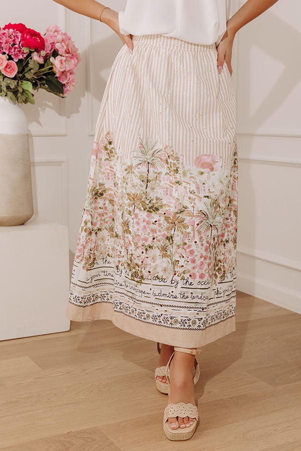 On The Riviera High Waist Eyelet Stripe Midi Skirt Image - 2