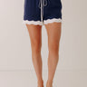 Casual Moments High Waist Linen-Blend Shorts in Navy Image - 1