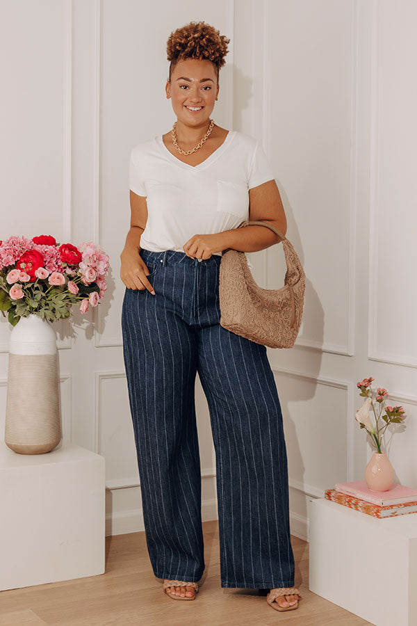 RISEN Calla Midrise Stripe Wide Leg Jean Curves