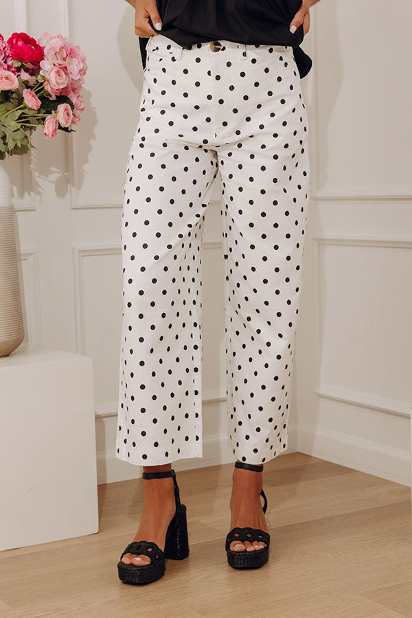 The Sophie High Waist Barrel Leg Polka Dot Pants in White