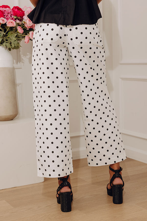 The Sophie High Waist Barrel Leg Polka Dot Pants in White Image - 5