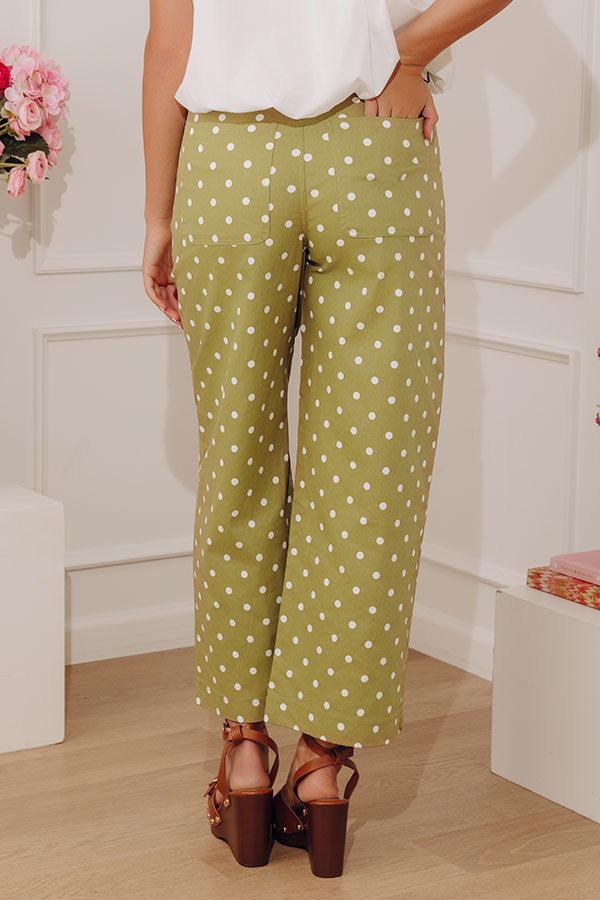 The Sophie High Waist Barrel Leg Polka Dot Pants in Sage Image - 5