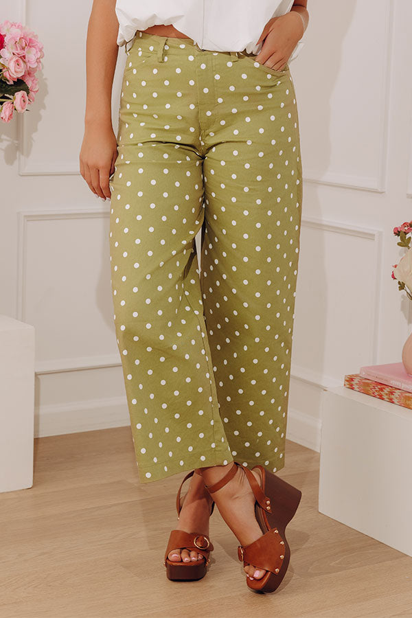 The Sophie High Waist Barrel Leg Polka Dot Pants in Sage Image - 3