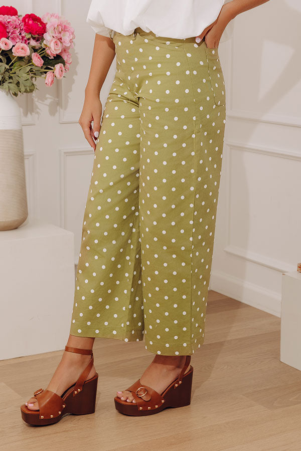 The Sophie High Waist Barrel Leg Polka Dot Pants in Sage Image - 4