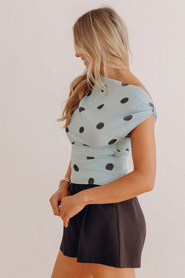 Champagne Toast Asymmetrical Ruched Top in Light Blue Image - 3