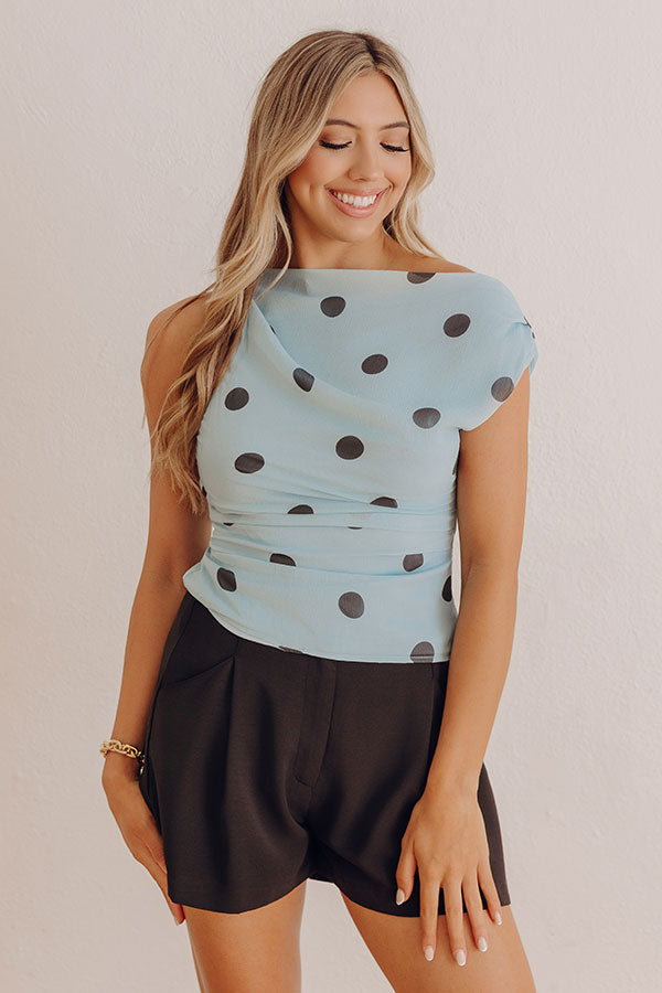 Champagne Toast Asymmetrical Ruched Top in Light Blue Image - 2