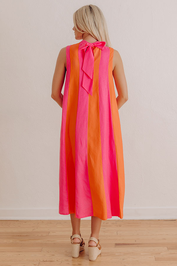 Sunset Sorbet Linen-Blend Midi Dress Image - 3
