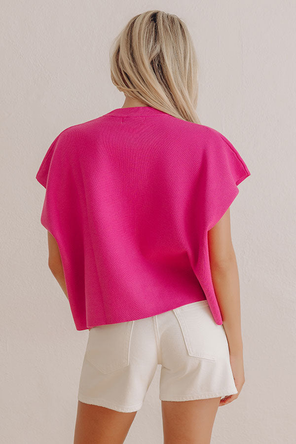 Uptown Muse Knit Button Up Top in Fuchsia Image - 5