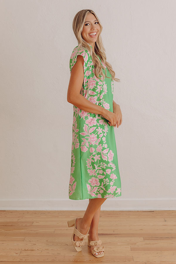 Garden Getaway Floral Satin Midi Dress Image - 3