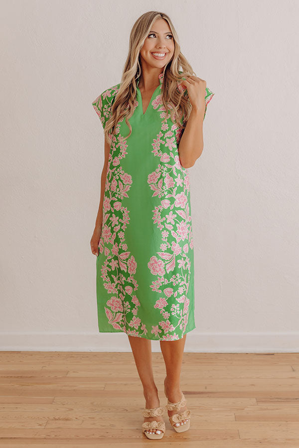 Garden Getaway Floral Satin Midi Dress