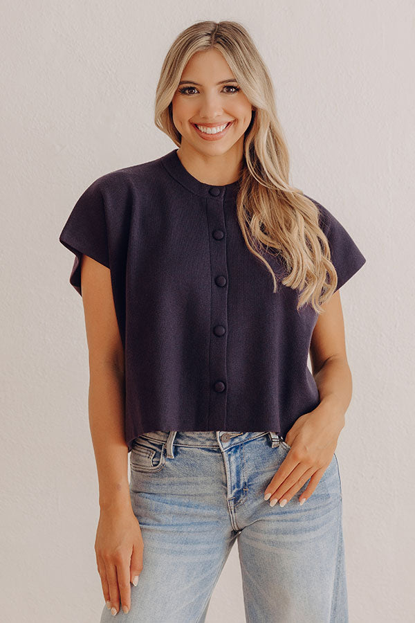 Uptown Muse Knit Button Up Top in Navy Image - 2