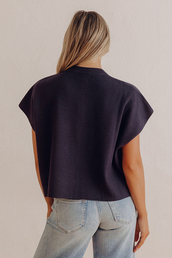 Uptown Muse Knit Button Up Top in Navy Image - 4