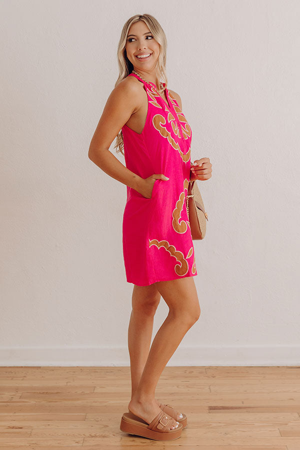 Coastline Chic Embroidered Mini Dress Hot Pink Image - 2