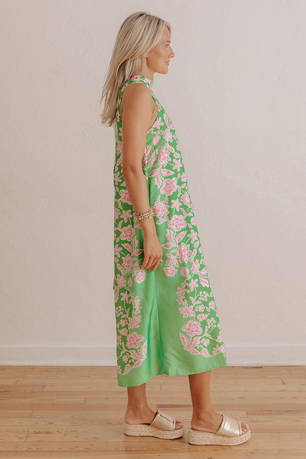 Paradise Lane Floral Satin Midi Dress in Lime Image - 3