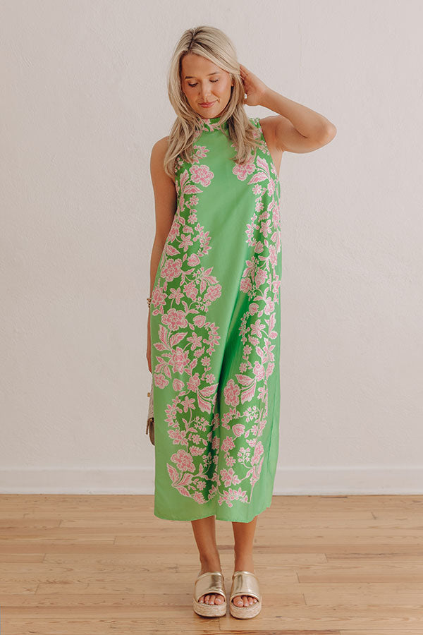 Paradise Lane Floral Satin Midi Dress in Lime Image - 2