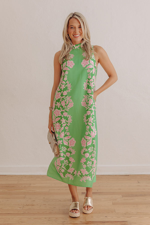 Paradise Lane Floral Satin Midi Dress in Lime Image - 1