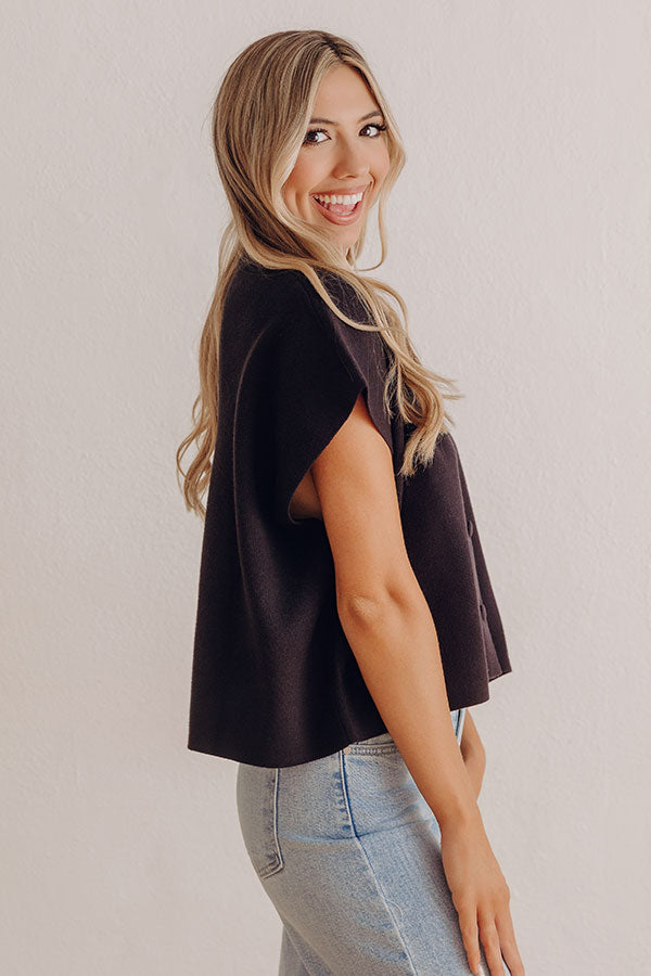 Uptown Muse Knit Button Up Top in Black Image - 3
