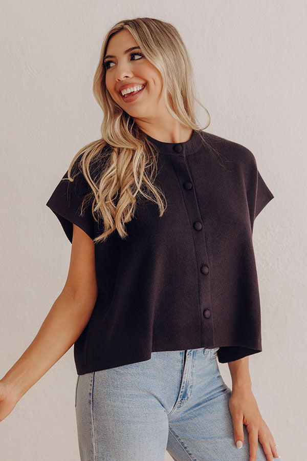 Uptown Muse Knit Button Up Top in Black Image - 2