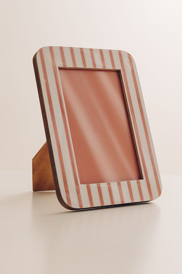 Love In The Details Stripe Photo Frame in Coral Pink Image - 1