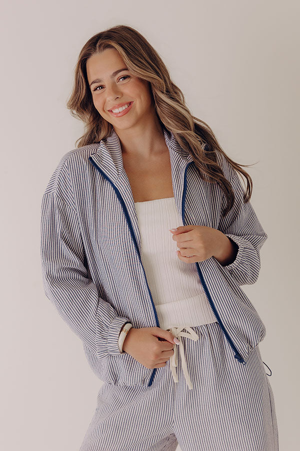 Seaside Charm Stripe Lightweight Jacket in Navy Image - 1