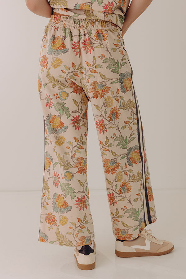 Botanical Club High Waist Floral Wide Leg Pants in Oatmeal Image - 3