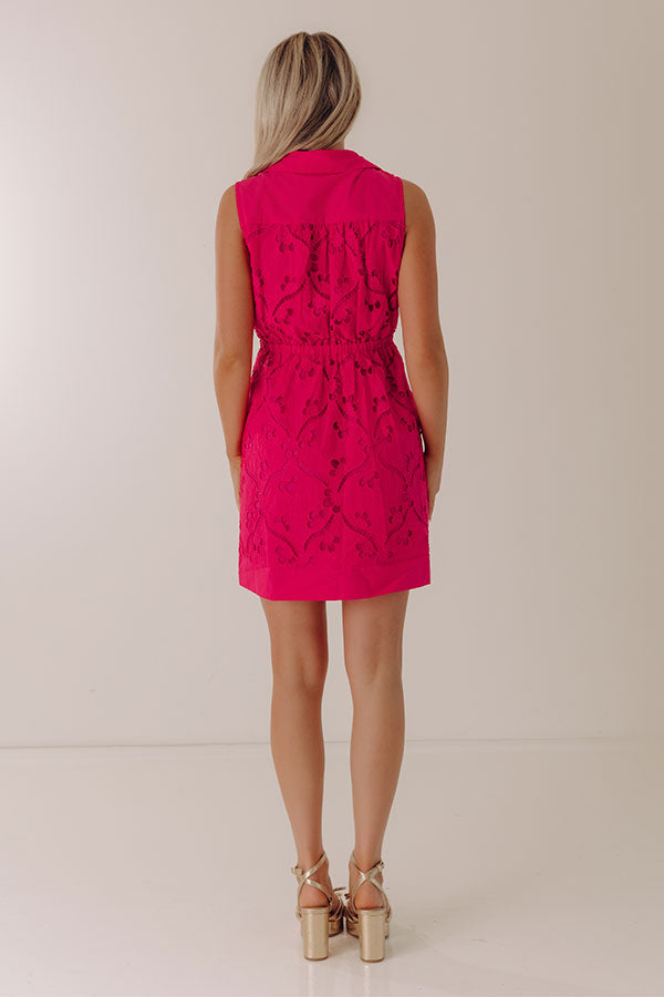 Sunday Society Eyelet Mini Dress in Hot Pink Image - 5