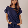 Casual Ease Off Shoulder Terry Top in Navy Image - 1
