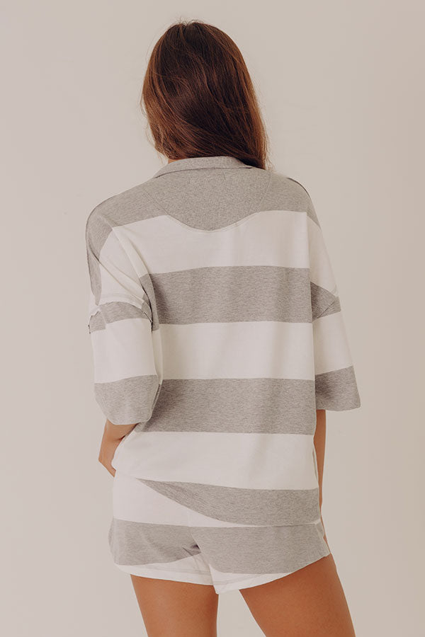 Simple Staple Quarter Zip Stripe Top in Grey Image - 4