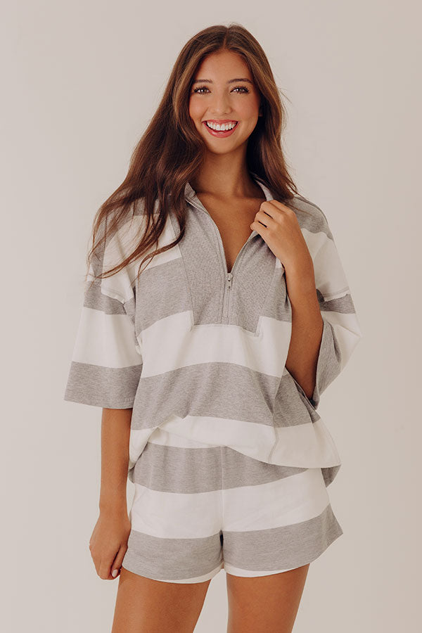Simple Staple Quarter Zip Stripe Top in Grey Image - 2