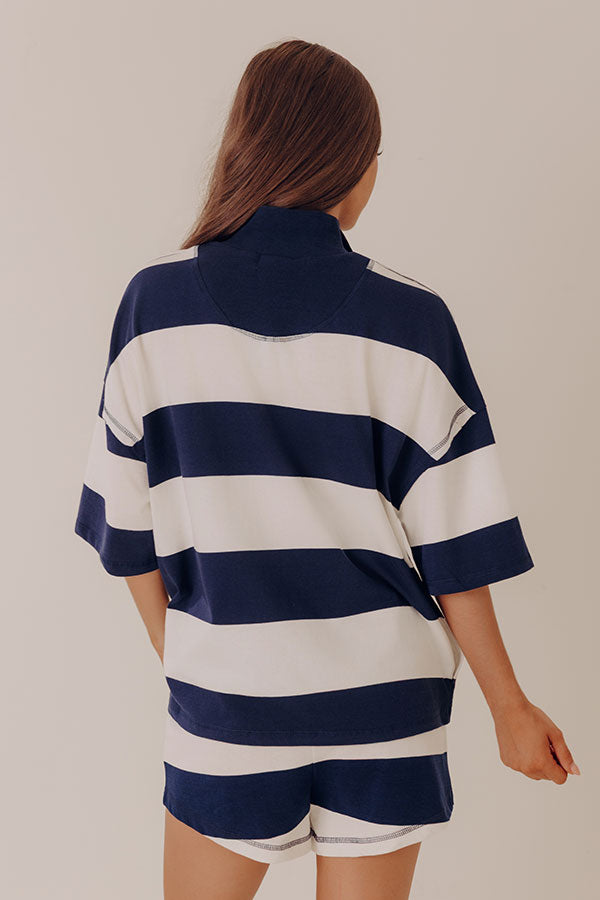 Simple Staple Quarter Zip Stripe Top in Navy Image - 4