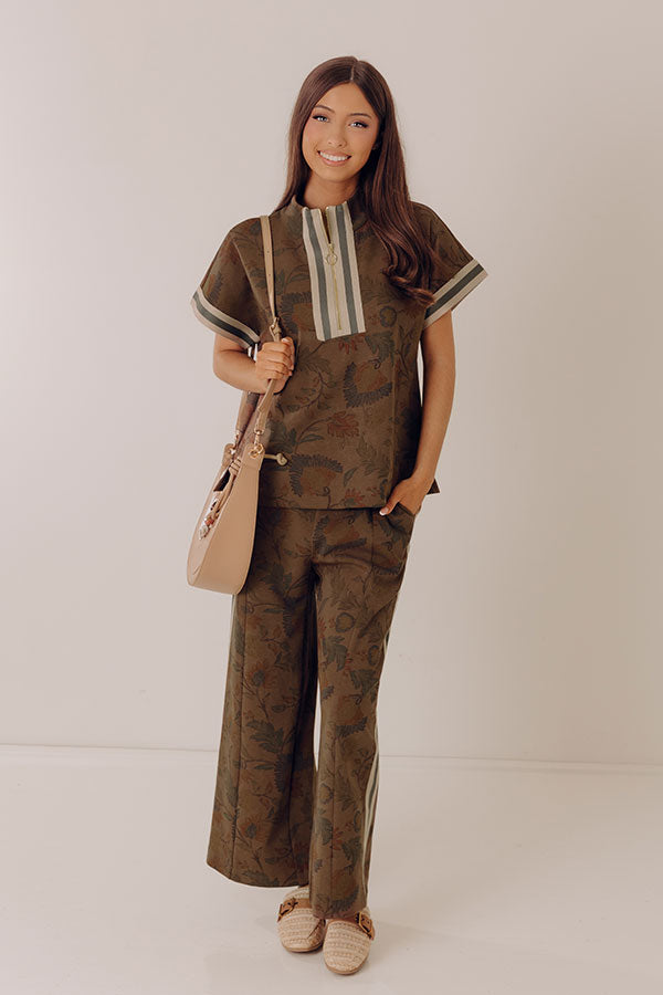 Botanical Club High Waist Floral Wide Leg Pants in Chestnut Image - 2